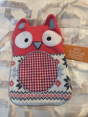 Hot water bottle Red Owl knit vintage inspired Cover and bottle